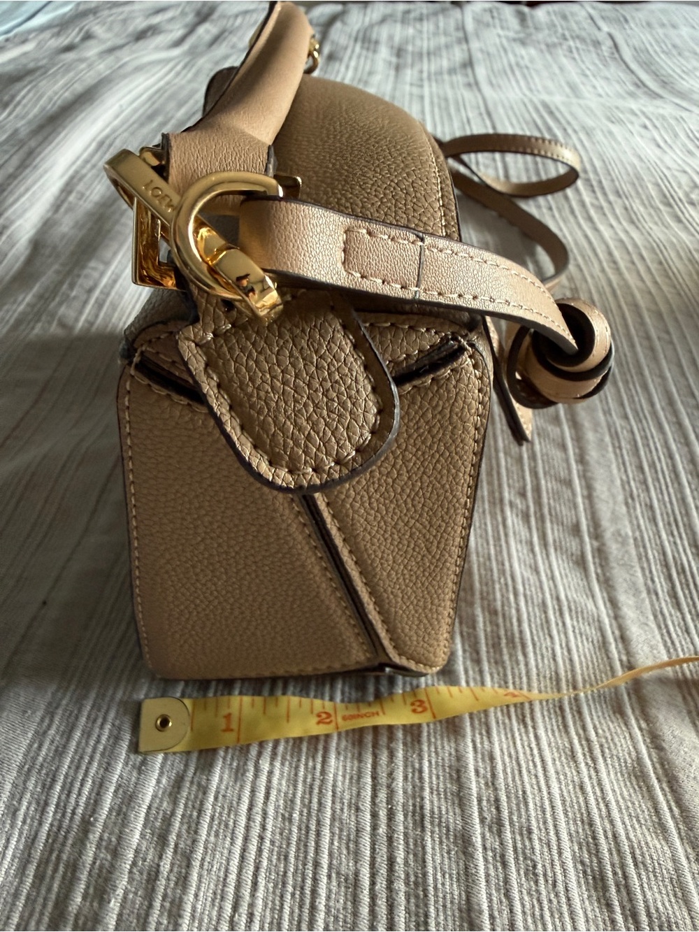 Taupe Geometric Leather Crossbody Bag / Puzzle Bag - Picture 13 of 13